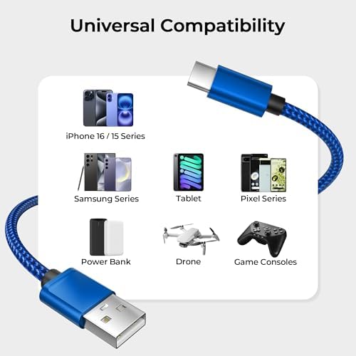 Premium Car Play Charging Cable Set for i Phone 16/15 Pro Max – 3-Pack (3.3 FT, 6.6 FT, 10 FT) USB A to USB C – Fast Data Transfer & Durable Design for i Pad Pro, Air Pods, Galaxy S24/S23/S22 & More – Enhanced Compatibility for Effortless Connectivity and Navigation