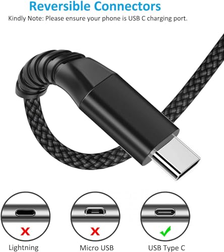 6 FT USB Type C Cable 2 Pack – High-Speed Fast Charging and Data Transfer Cord for Samsung Galaxy A Series and LG Models – Durable Nylon Braided Charger with Tangle-Free Design for Ultimate Convenience and Extended Reach