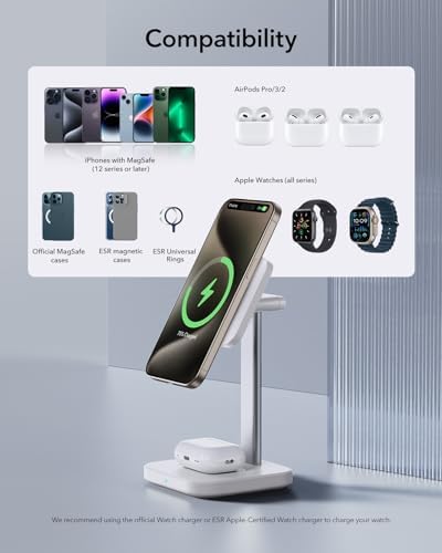 Ultimate ESR 2-in-1 Mag Safe Charging Station for Apple Devices – Fast Wireless Charger Stand for i Phone 16/15/14/13/12, Apple Watch, & Air Pods – Sleek Black Design for Dual Device Convenience and Enhanced Speed