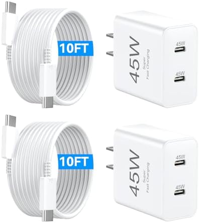 Power Up Your Devices Instantly with the 45 W Dual USB-C Fast Charger for i Phone 16 Series – Includes 6.6 FT USB-C Cable for Maximum Convenience and Compatibility with Pad Pro/Air, Galaxy S25/S24, and More – Compact, Reliable, and Efficient Charging Solution