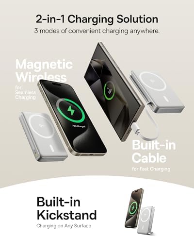 Baseus Magnetic Portable Charger for i Phone – 5,000 m Ah Qi2 Certified Wireless Power Bank with 15 W Mag Safe Compatibility & 20 W USB-C Fast Charging for i Phone 16/15/14/13/12 – Sleek, Lightweight Design for On-the-Go Power Solutions