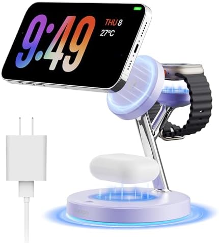 2025 Premium 3-in-1 Wireless Charging Station for i Phone 16, 15, 14, 13, 12 – Mag-Safe Compatible Charger Stand for Air Pods and i Watch – Fast, Efficient Power Hub with Sleek Design and Overcharge Protection for Home or Travel
