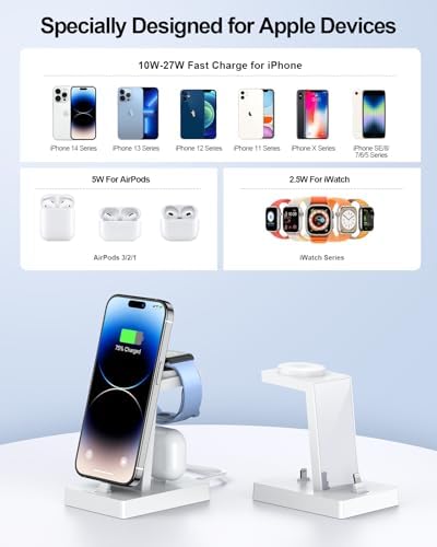 30 W Ultra-Fast 3-in-1 Charging Station for Apple Devices – ADADPU Multi-Device Charger Dock for i Phone 14/13/12/11 Pro, Apple Watch Series 8/7/6/5/4/3/2/SE & Air Pods – Sleek, Space-Saving Design with Advanced Safety Features for Efficient Power Management
