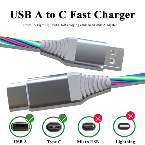 Illuminate Your Charging Experience with the 6.6 FT Light Up USB Type C Charger Cable – 3 A Fast Charge LED Cord for i Phone 16/15 Series & Samsung Galaxy S20/S10/S9/S8, LG V40/V30 – Stylish, Durable, and Enhanced Compatibility for Modern Devices