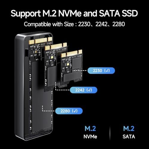 High-Speed SSD Enclosure with Cooling Fan – USB 3.2 Gen 2 Adapter for M.2 NVME/SATA SSDs (Supports M & B+M Keys, Sizes 2230/2242/2280) – Reliable Portable Storage Solution for Gamers and Creators – MD85 Enhanced Durability and Performance