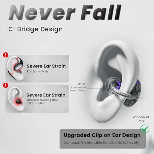 Elevate Your Audio Experience with Cutting-Edge Open Ear Clip Bluetooth 5.4 Earbuds – Ergonomic, IPX7 Waterproof Wireless Headphones Featuring 36-Hour Playtime, Built-In Microphone, and Stylish Purple Design for Active Lifestyles and Ultimate Comfort – Ideal for i OS & Android Users