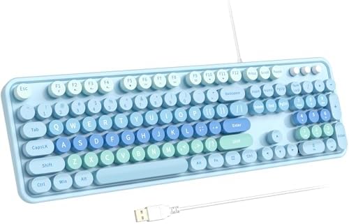 Retro-Inspired Full Size Typewriter Keyboard with Number Pad – Wired USB Keyboards for Windows 7, 8, 10, 11 | Enhance Your Typing Experience with Classic Charm and Modern Efficiency | Perfect for Home and Office Use