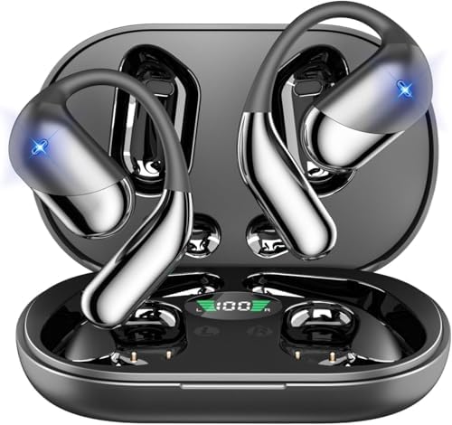 Aurotlu Open Ear Clip Wireless Earbuds – Cutting-Edge Bone Conduction Headphones with Bluetooth 5.4 for Effortless Connections, IPX7 Waterproof Rating for Enhanced Durability, Ergonomic Sport Ear Hooks for Ultimate Comfort, LED Charging Case with Battery Level Display – Perfect for Fitness Aficionados and Outdoor Adventurers