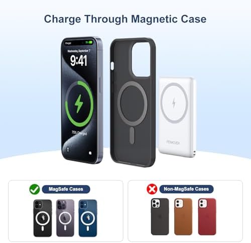 Magnetic Wireless Power Bank for i Phone 16/15/14/13/12 | 5000 m Ah Fast Charging Battery Pack with USB-C Cable | Ultra-Slim & Lightweight Design for Easy Portability | Advanced Safety Features for Reliable On-the-Go Power Solutions