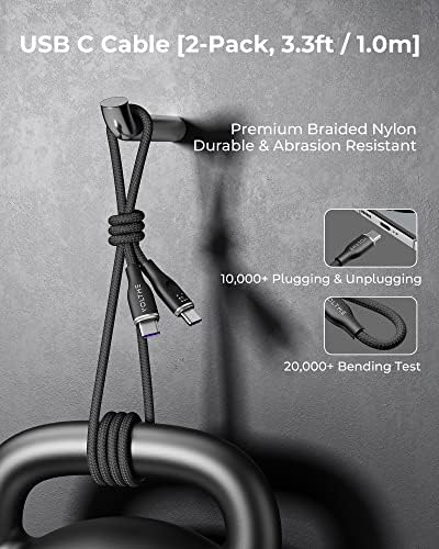 VOLTME 3.3 ft USB C Cable 2-Pack – Premium Nylon Braided Type C Charger for Fast Charging & High-Speed Data Transfer – Compatible with Mac Book Pro 2020, i Pad Pro 2021, Galaxy S22, Pixel, Switch & More – Durable, Universal Charging Solution in Grey for Enhanced Performance and Longevity