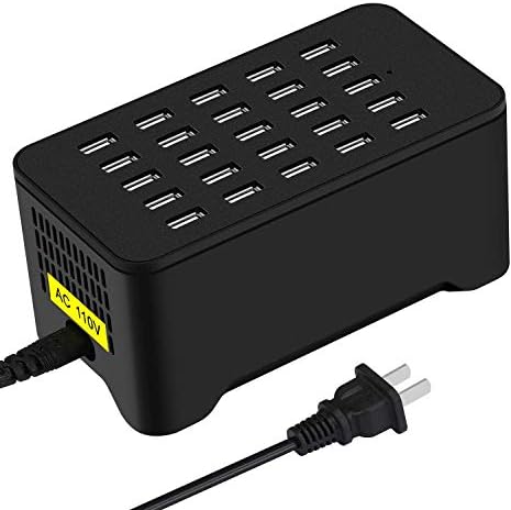MIXILIN 25-Port USB Charging Hub – 125 W 25 A Fast Charging Station for i Phone and Android Devices – Smart Technology for Optimal Power Delivery – Multi-Device Desktop Charger Ideal for Homes and Offices – Sleek Black Design with Safety Features