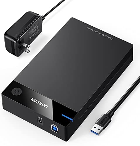 UGREEN 3.5 & 2.5 Inch SATA SSD/HDD External Enclosure – USB 3.0 Hard Drive Case with UASP Support & 12 V Power Adapter for Enhanced Compatibility with PS5, Xbox, WD, Seagate, Samsung & More – Effortless Data Transfer & Storage Expansion