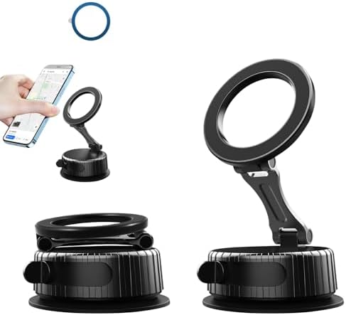 Upgraded Adjustable Vacuum Magnetic Suction Cup Car Phone Holder, Vacuum Magnetic Phone Holder for Car, Hands-Free Suction Cup Phone Mount, Magnetic Phone Mount Suitable for iPhone 16/15/14/13/12 – Enhanced Compatibility and Speed