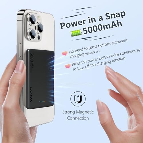 LUCKYDUO Ultra Slim Magnetic Power Bank – 5,000 m Ah Wireless Charger with 20 W Fast Charging for i Phone 16/15/14/13 Series – Compact & Portable Battery Pack for On-the-Go Convenience – USB-C Compatible, Effortless Charging Solution