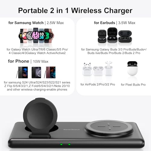 Dual Wireless Charging Station for Samsung Devices – Fast, Efficient Power Hub for Galaxy S25 Series, Watch Ultra/7/6/5/4, and Galaxy Buds 3/3 Pro – No Adapter Required, Sleek Design for Home or Office Use, Compatible with Multiple Devices, Elevate Your Charging Experience with Enhanced Speed and Convenience