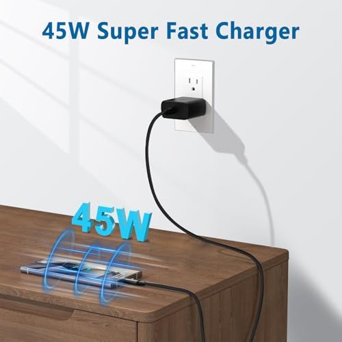 Super Fast 45 W USB-C Charger for Samsung Galaxy S24/S23/S22 Series – Includes 5.9 FT Cable 2 Pack for Enhanced Charging Speed & Compatibility – Portable Wall Charger with Safety Features for Optimal Device Performance