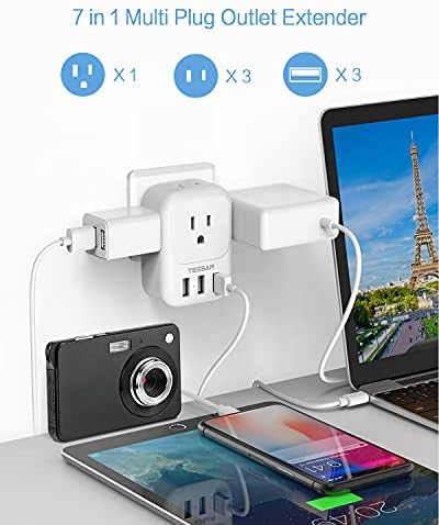 TESSAN Ultimate USB Charger Block – 3-Port Wall Plug Adapter with 4-Box Splitter for Effortless Multi-Device Charging at Home, Office, or Travel – Compact Design with Surge Protection and Enhanced Compatibility for Your Essential Electronics