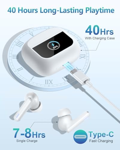 Premium Bluetooth Wireless Earbuds with Advanced Touch Control – Cutting-Edge ANC & ENC Noise Cancellation for Immersive Sound – 40 Hours Deep Bass Playback & IPX7 Waterproof Design for Ultimate Durability – Crystal Clear Call Quality with Integrated Microphones – 5 Customizable EQ Settings for Tailored Listening on i OS & Android Devices (Sleek Dark Blue) – Your Ideal Audio Companion for Active Lifestyles and Uninterrupted Enjoyment