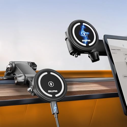 OHLPRO Mag Safe Car Charger Mount for i Phone 16/15/14/13 Pro Max – 15 W Fast Charging Phone Holder with 360° Rotation, Secure Adhesive Base for Tesla and Other Vehicles, Ultimate Magnetic Car Accessory for Safe Driving and Hands-Free Navigation – Perfect Gift for Tech Enthusiasts and Road Warriors