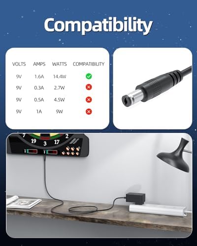 Superer 9 V AC Adapter for Halex Electronic Dart Boards – Ultimate Replacement Power Supply for Enhanced Gaming Performance – Compatible with Models 64576, 64401, 5400, Titan BTX, 69901, 3200, & Millenia 5.0 – Durable, Lightweight, and Safety-Optimized Charger for Uninterrupted Playtime