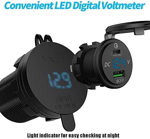 Ultimate Gem Coo 63 W USB C Car Charger Socket with Integrated LED Voltmeter – Experience Rapid Charging with 45 W Power Delivery & 18 W Quick Charge 3.0 for Efficient Power Boost in Cars, RVs, Boats, Trucks, and Motorcycles – Compact, Durable 12 V USB Cigarette Lighter Adapter for All USB Devices