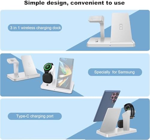 3-in-1 Fast Wireless Charging Station for Samsung Devices – Ultra-Compatible Dock for Galaxy S25/S24/S23/Z Fold/Flip, Galaxy Watch Ultra/7/6/5, and Galaxy Buds – Sleek Design with Case-Friendly Charging and Advanced Safety Features – Ideal for Home, Office, and Multi-User Environments – (Black)