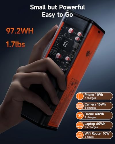 Ultra-Fast Portable Laptop Charger with AC Power Outlet – 27000 m Ah High-Capacity Battery Pack for Rapid Charging (140 W USB-C, 100 W AC) – Compact Emergency Power Bank for Camping, Home, and Outdoor Use – Multi-Functional USB Ports with Long-Lasting Lithium Battery – Integrated LED Flashlight & LCD Display for Enhanced User Experience