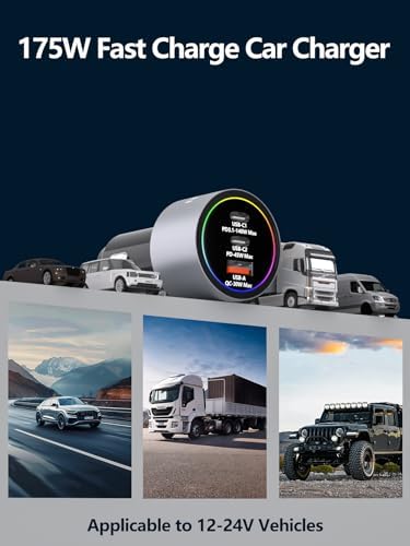 175 W Ultra-Fast Car Charger Adapter – Multi-Device Super Charging Hub for i Phone 16/15/14 Max, Samsung Galaxy S24/23/22, i Pad, Mac Book Pro/Air, and USB-C Laptops – Advanced PD3.1, 140 W Power Delivery, and Intelligent PPS Technology for Rapid Charging on the Go