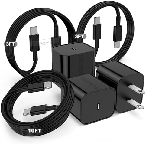 Ultimate Fast Charging Pack for i Phone 15 & 16 Series – 20 W Type C Power Adapter with 6 ft and 10 ft USB-C Cables – Unmatched Compatibility for i Phone 16 Pro Max, 15 Pro, i Pad, and More – Durable Charging Solution for Home, Office, or Travel Use
