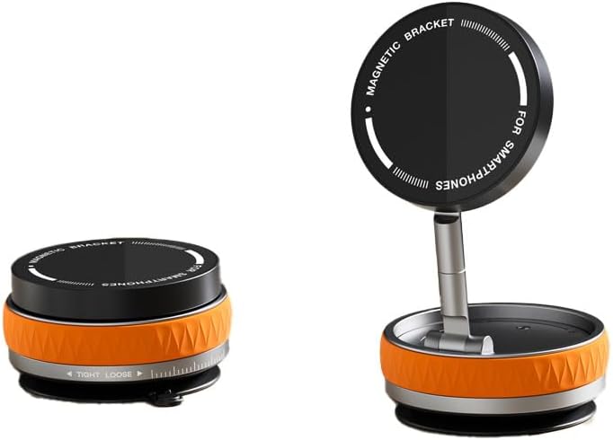 Revolutionary 360° Magnetic Car Phone Holder with Industrial-Grade 96 lbs Suction Cup – Mag Safe Compatible Mount for i Phone & Android – Unmatched Stability for Automotive and Gym Use (Sleek Black & Orange Finish)