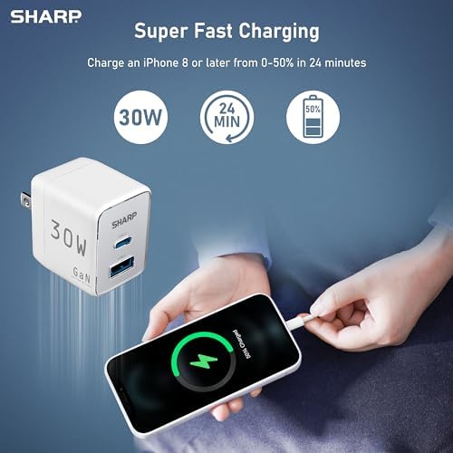 Compact 30 W Ga N Dual Port USB C Charger for i Phone 15/15 Pro/15 Pro Max – Efficient Fast Charging for i Pad Pro & Air Pods – Sleek Foldable Design for Ultimate Portability & Versatile Compatibility