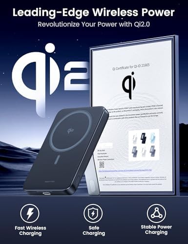 Mag Safe 10,000 m Ah Power Bank with Foldable Stand – RORRY Qi2 Fast Charging Portable Charger for i Phone 16/15/14 – Magnetic Wireless Charging, 20 W Output, Sleek Design for On-the-Go Convenience