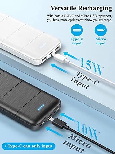 Dual USB & Type-C Fast Charging Portable Power Bank 2-Pack – 15000 m Ah Lightweight Battery Pack for i Phone 16/15/14/13/12/X, Samsung S24/S23, Google, i Pad – Sleek Black & White Design for On-the-Go Connectivity