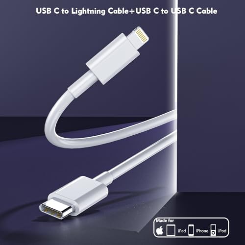 Premium Apple MFi Certified 3-Pack i Phone Charger Set with PD Type C Quick Wall Block and 6 FT Fast Charging USB C to Lightning Cable – Ultimate Speed and Compatibility for i Phone 14/13/12/Pro/Max/11/XR/SE 2022 and i Pads, Perfect for Home or Travel Use