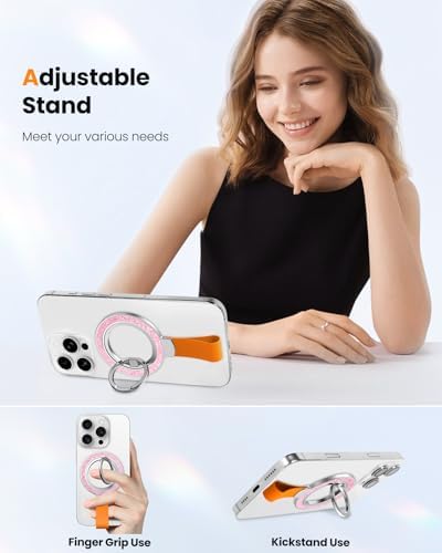 Tycamp Mag Safe-Compatible Glitter Phone Grip Ring Holder Stand for i Phone 16/15/14/13/12 Series – Stylish Magnetic Phone Accessory with Removable Rotating Design for Enhanced Grip and Glam Appeal in Black – Secure Attachment for Selfies, Texting, and Viewing