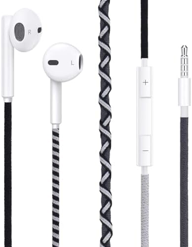 URIZONS Colorful Braided Wired Earbuds with Built-in Microphone – Sweat & Dirt Resistant, Tangle-Free Design, Adjustable Volume Control – Universal 3.5 mm Compatibility for Everyday Audio and Active Lifestyles – Premium Sound Quality for Music Lovers