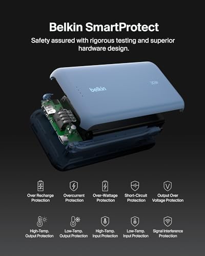 Belkin 10,000 m Ah Portable Charger – Fast Charge Power Bank with Integrated Cable for i Phone 16, i Pad Pro, Galaxy S25 – 20 W USB-C Power Delivery – Lightweight Pink Design for Ultimate Portability and Versatile Compatibility