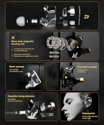 Premium CCA ND 001 4 BA+1 DD In-Ear Monitors: Hi-Fi Audiophile Earphones with Deep Bass, Tangle-Free Detachable Cable & Microphone for Enhanced Compatibility and Comfort – Perfect for Music Lovers and Professionals