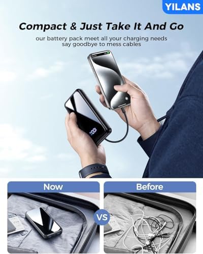 Extraordinary 42800 m Ah Portable Charger with Integrated Cables – 22.5 W PD Fast Charging Power Bank for i Phone 16/15/14/13/12 & Android – Charge Up to 6 Devices at Once with Advanced Safety Features – Optimal Travel Companion with User-Friendly LED Display Experience unparalleled charging capabilities with our cutting-edge 42800 m Ah portable power bank, designed for seamless compatibility with i Phones (16-11 series) and popular Android devices like Samsung S23/S22/S21. Featuring built-in cables (Type-C, i OS, Micro, USB-A), this all-in-one powerhouse eliminates the need for multiple cords and adapters, making it perfect for dynamic lifestyles. With lightning-fast 22.5 W PD fast charging technology, boost your i Phone 15 to 60% in just 30 minutes while safeguarding your devices with intelligent charging recognition. This versatile charger supports simultaneous charging for up to 6 devices, ideal for travel, camping, or outdoor adventures. The compact design (5.61”x2.88”x1.12”) and intuitive LED display ensure you’re always in control of your power needs. Stay connected and worry-free with built-in security features that monitor and prevent overcharging. Elevate your on-the-go lifestyle with this essential power bank!