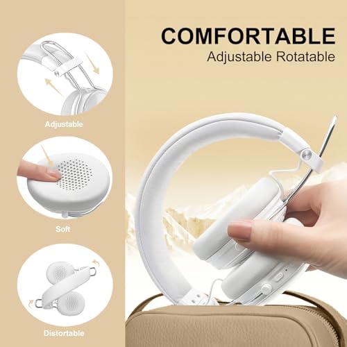 Premium Bluetooth On-Ear Headphones with Active Noise Cancellation: Exceptional Hi-Res Audio Experience, Up to 55 Hours Battery Life, Ultra-Lightweight Comfort, Foldable Design for Effortless Travel, Enhanced Device Compatibility for Home and Office, Elegant White Aesthetic