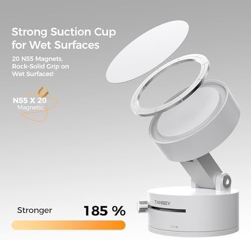 TANSEY Universal Magnetic Vacuum Phone Holder – 360° Swivel & Foldable Hands-Free Stand for Car, Kitchen, Gym, Desk & Travel – Strong Suction Cup, Enhanced Stability, White Design for All Smartphones