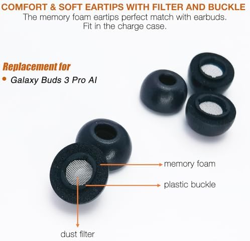 Ultimate Comfort Memory Foam Earbud Tips for Samsung Galaxy Buds 3 Pro – Noise-Isolating Replacement Earpads in S/M/L/XL for Personalized Audio Experience and Secure Fit