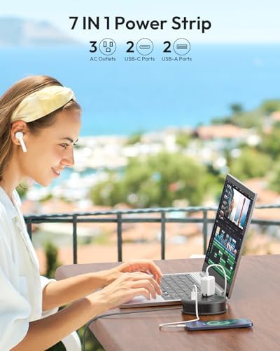 Stylish NTONPOWER Purple Extension Cord with 3 AC Outlets & 4 USB Ports (2 USB-C) – 4 FT Flat Power Strip for Kawaii Dorm & Office Decor – Compact, Versatile Charging Station for Modern Workspaces