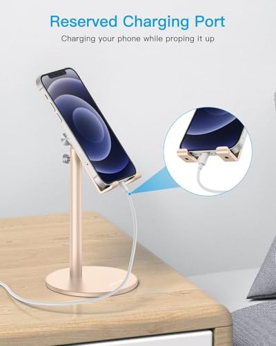 Cell Phone Stand, OMOTON Angle Height Adjustable Phone Holder, Aluminum Desktop Phone Holder Dock Stand for Desk, Compatible with iPhone 13/Mini/Pro/Max, All Smartphones and Tablets(4-11”),Black – Enhanced Compatibility and Speed