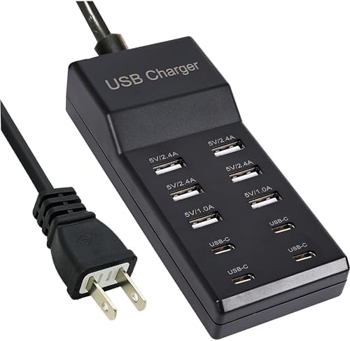 10-Port USB Charging Station – Fast Charging Dock with 6 USB-A & 4 USB-C Ports for Phones, Tablets, and Smartwatches – Sleek White Multi-Device Charger for Home and Office Efficiency