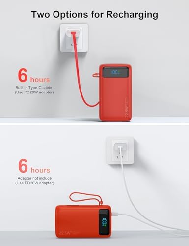 High-Capacity 27000 m Ah Portable Power Bank with Built-In Cable for i Phone 15/16 Series – Fast-Charging USB-C Battery Pack, LED Display for On-the-Go Charging, Reliable Travel Companion for All Smartphones