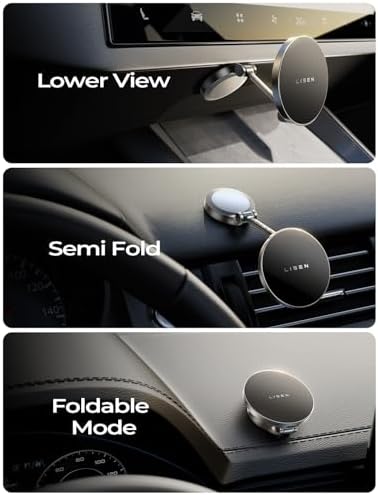 LISEN Mag Safe Car Mount Charger – 15 W Fast Charging Magnetic Wireless Holder for i Phone 16 Pro Max, 15, 14, 13 – Ultra-Durable Zinc Alloy Design for Secure Dashboard Fit and Enhanced Stability on the Road – Essential Fast Charging Accessory for i Phone Users