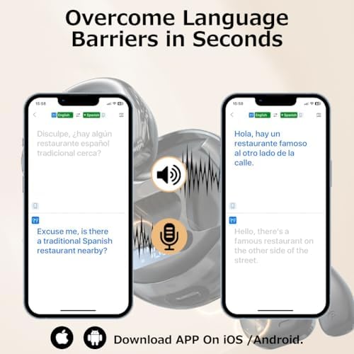 Revolutionary AI Translation Earbuds with Bluetooth 5.4 – Instant Multilingual Communication, Superior Immersive Audio Experience, and IPX4 Waterproof Protection for Active Lifestyles – Ergonomically Designed Over-Ear Fit with LED Connectivity Display – Your Essential Companion for Travel, Fitness, and Work Activities
