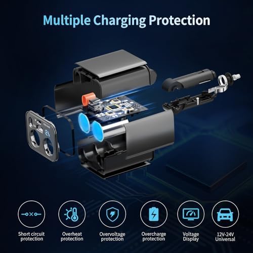 Paiholy Advanced 5-in-1 Retractable Car Charger with Dual USB Ports and Dual Cigarette Lighter Outlets – 159 W Fast Charging Solution for i Phone and All Car Electronics – Clutter-Free Design for Ultimate Travel Convenience