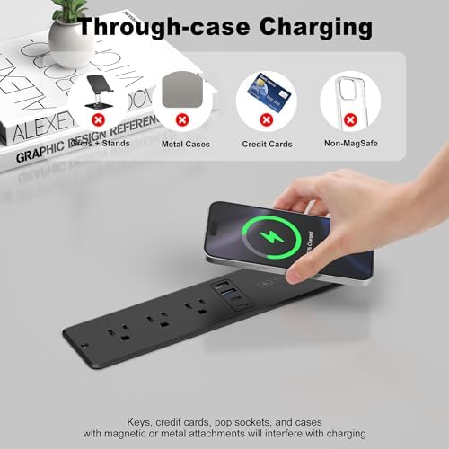 Revolutionary 8-in-1 Recessed Power Strip with 15 W Wireless Charger & 20 W Fast Charging – Ultimate Furniture Charging Station Featuring 3 AC Outlets & 4 USB Ports, Flush Mount Design, 10 FT Cord for Flexible Setup – Perfect for Home and Office Organization